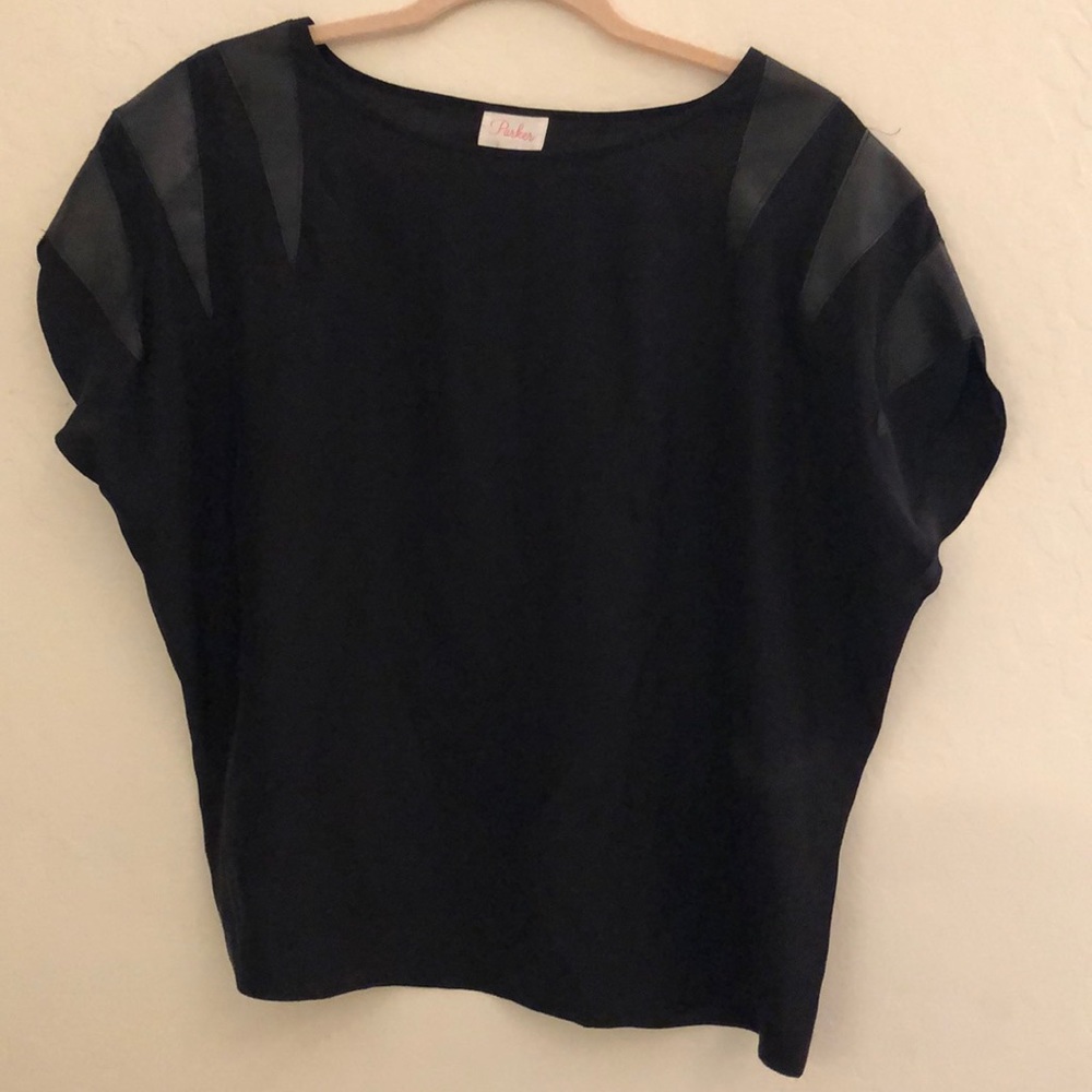 Black silk and leather parker top size small